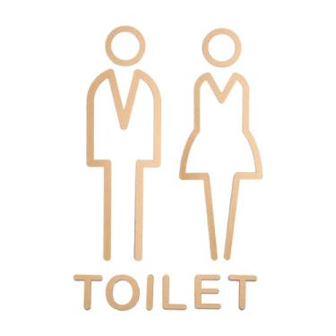 Imagem de PATIKIL Placa de banheiro de 20 cm, 1 par de placa de banheiro autoadesiva para banheiro masculino e feminino para escritório, estilo 2, dourado