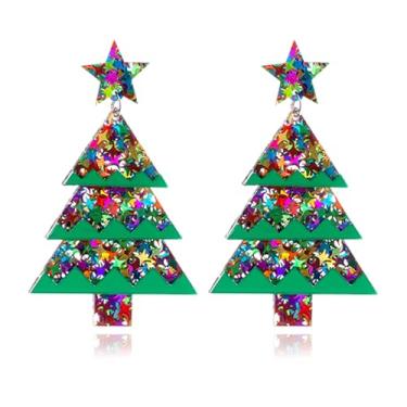 Imagem de Brincos de Natal para mulheres, lindos brincos de rena doce, arco de sino, bengala doce, colorido, floco de neve, árvore de Natal, joias de Natal, Medium, Acrílico, Sem pedra preciosa