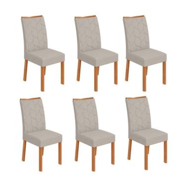 Imagem de Conjunto com 6 Cadeiras Rayla Linho Cinza e Amêndoa
