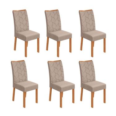 Imagem de Conjunto com 6 Cadeiras Rayla Linho Bege e Amêndoa