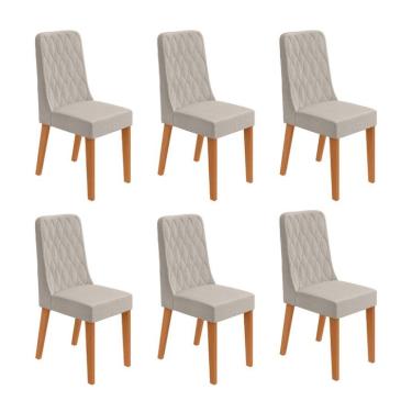 Imagem de Conjunto com 6 Cadeiras Luar Linho Cinza e Amêndoa