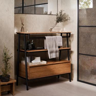 Imagem de Armário Multiuso Gabinete Banheiro Industrial 1 Gaveta Thor Cedro com Preto - Rede Móveis