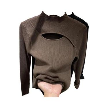 Imagem de Suéter Feminino De Tricô Justo Para Outono/Inverno, Manga Longa, Casua