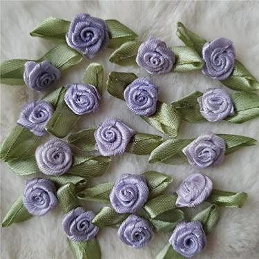 Imagem de 100 peças de 15 mm mini rosas rosas laços de fita de cetim apliques artificiais multicoloridos feitos à mão DIY acessórios de artesanato de costura casamento noiva decoração de caixa de presente