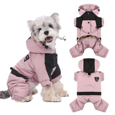 Imagem de Duuclume Casaco quente para cães com capuz, impermeável, à prova de vento, jaqueta de corpo inteiro para cães, roupa ajustável para animais de estimação para clima frio (rosa, M)