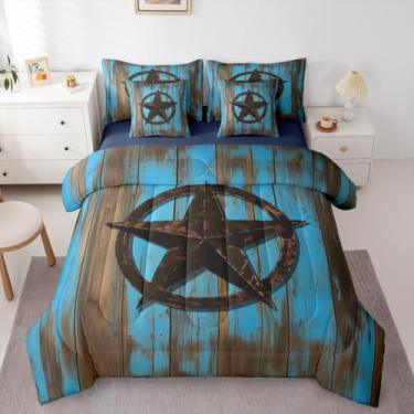 Imagem de Feelyou Conjunto de edredom Queen com estampa de estrela do oeste do Texas, 7 peças, asteca ocidental, rústico, caubói, tribal, em uma bolsa com edredom, lençóis, fronhas, capas de almofada, casa de