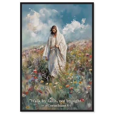 Imagem de Impressão em tela Walk By Faith Jesus Wall Art por Art Remedy, moldura preta, 40 x 61 cm