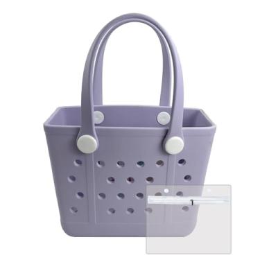 Imagem de Juyeesm Bolsa de praia impermeável de borracha - pequena bolsa de borracha para crianças, mini bolsa de viagem, Roxo pastel, Small, Bolsa