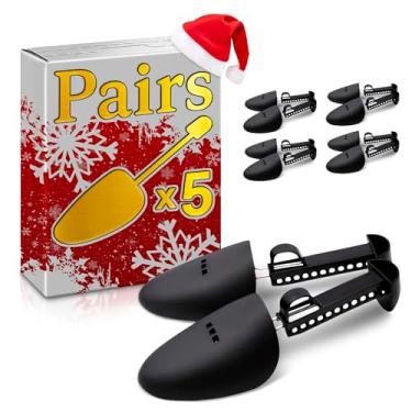 Imagem de 5 pares de árvores de sapato para homens tamanho 42-40 – Árvore de sapato ajustável com corpo de plástico e haste de aço, expansível de 21,6 a 32 cm – reduz vincos, mantém a forma para botas, tênis