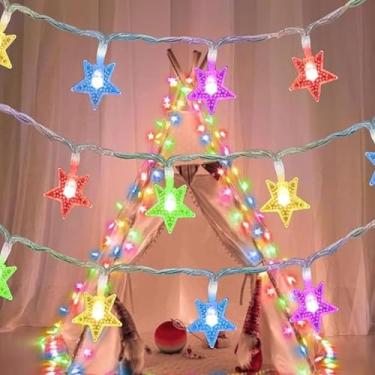 Imagem de Luzes de corda de estrela, luzes decorativas de fadas com 20 LED, luzes de Natal internas e externas para quarto, festa, feriado (3 m, colorido)