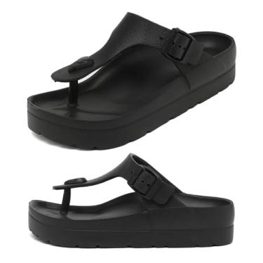 Imagem de Haifago Sandálias femininas de plataforma com suporte de arco, fivela ajustável para verão e praia, confortável, leve, EVA sem cadarço, Chinelo preto, 34