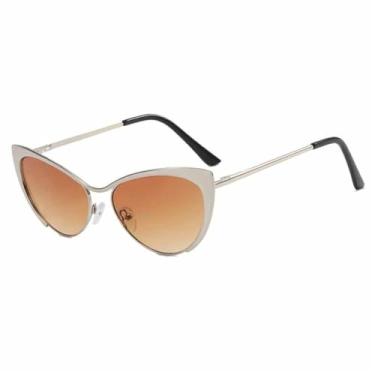Imagem de Óculos de Sol Femininos Jelly Color Cat Eye com Degradê em Metal para Esportes ao Ar Livre, Corrida e Ciclismo, Cor Prata Chá