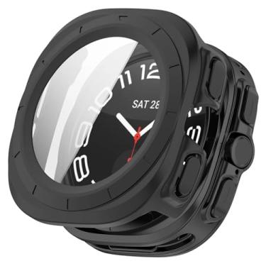 Imagem de TENOC Capa de relógio compatível com Samsung Galaxy Watch 8 Ultra 47 mm, capa protetora preta protetora de tela de vidro temperado integrada para mulheres e homens