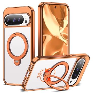 Imagem de RIASOLIN Capa compatível com Google Pixel 10 Pro XL com suporte de anel invisível rotativo de 360°, compatível com Mag-Safe, capa de telefone transparente 9 Pro XL com ótima sensação de aderência para