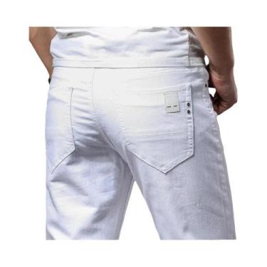 Imagem de Calças Jeans Slim Fit Brancas Para Homens, Elásticas E Confortáveis, C