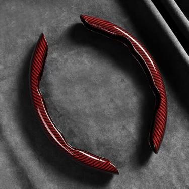 Imagem de 1 par de capas de volante de carro de fibra de carbono antiderrapante para decoração de interiores automotivos, ajuste universal e aperfeiçoamento de aderência, acessórios para interiores automotivos