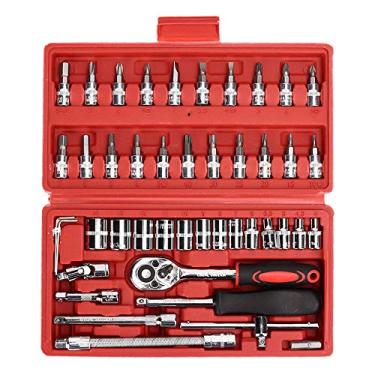 Imagem de KIMISS Kit de Chave de Soquete de 46 Unidades Conjunto de Catraca de Unidade de 1/4 Polegadas para Reparo de Carro - Ferramentas de Aço Premium para Manutenção Automotiva e Doméstica