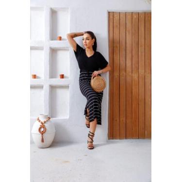 Imagem de Conjunto Feminino Saia+ Blusa Náutico Você Sempre Bela, Preto, Branco