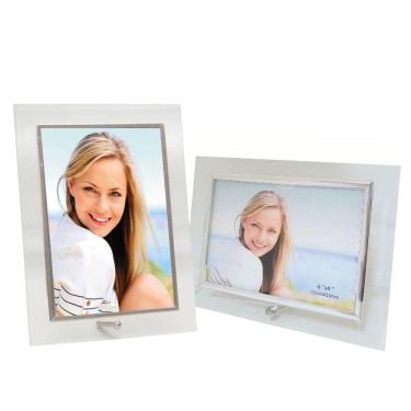 Imagem de Conjunto Porta Retrato Vidro Reto Prime Borda Prata 10x15 Vertical E Horizontal ? Tuut