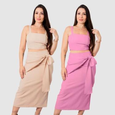 Imagem de Kit 2 Conjunto Feminino Saia Alfaiataria E Cropped Alcinha - Swiss Bou