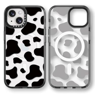 Imagem de Rosarnnah Capa magnética para iPhone 13 Magsafe fofa estética - Capa de telefone durável à prova de choque de 2 metros com estampa engraçada de vaca leiteira 15,5 cm preta