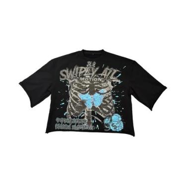 Imagem de Camiseta Masculina Oversized Y2K Retrô Gótica Com Estampa De Caveira E