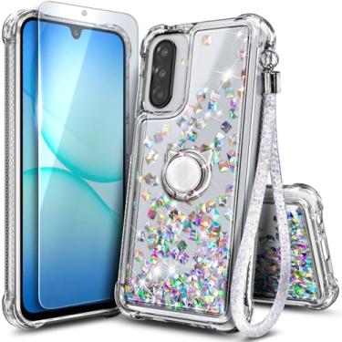 Imagem de Capa de telefone NGB projetada para Samsung Galaxy A17 5G, pedra de cristal | Capa fofa com glitter líquido brilhante para mulheres e crianças | com protetor de tela, suporte de anel e cordão de pulso