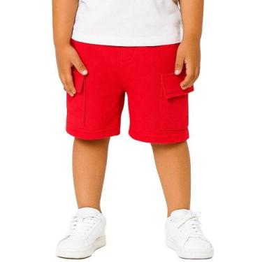 Imagem de Bermuda Infantil Menino Moletinho com Bolsos Cargo Vermelha - VRASALON