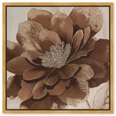 Imagem de Arte de parede floral com estampa de flor de bronze I por Art Remedy, moldura dourada, 76 x 76 cm