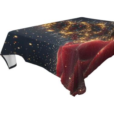 Imagem de Blueangle Glowing Stars Toalha de mesa para árvore de Natal – Toalha de mesa retangular de poliéster impermeável e resistente a manchas para ambientes internos e externos, 152 x 274 cm (503)