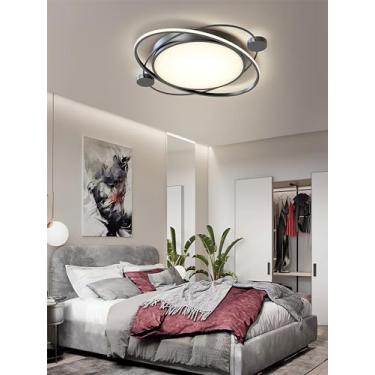 Imagem de Luminária de teto LED moderna e regulável com controle remoto, design criativo em metal e acrílico para quarto, sala de estar (preta, 63 cm).