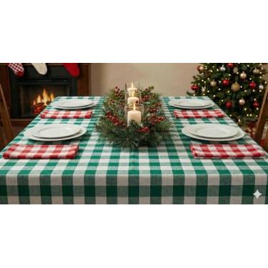 Imagem de Kit Mesa Pronta Natal-Toalha De Mesa Xadrez 10 lugares + 4 Panos De Copa (Mesa verde - Pano Vermelho)