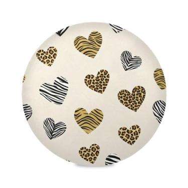 Imagem de Wassud Jogo americano com corações de leopardo tapetes de mesa redondos para cozinha e jantar tapetes laváveis resistentes ao calor decoração de mesa 39 cm