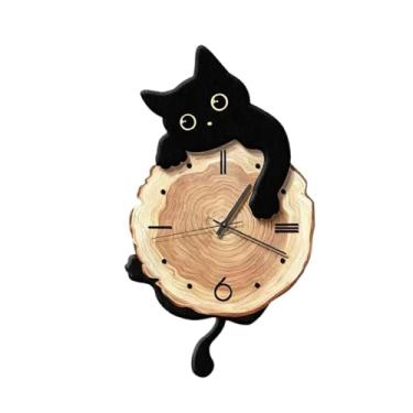 Imagem de WeiLaiKeQi Relógio de parede de gato com rabo balançando, arte decorativa, relógio de parede silencioso, elegante e criativo para quarto infantil.