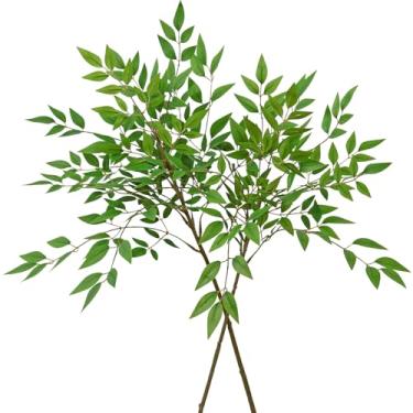 Imagem de Dremisland Plantas artificiais Nandian 2 peças caules e ramos falsos verdes de 35,4 polegadas para vaso, plantas falsas, folhas de vegetação artificial, cachos para loja, jardim, escritório, decoração