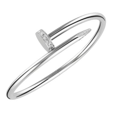 Imagem de Necirhuk Pulseira de casal banhada a ouro rosa 18 K, pulseira elegante de design aberto com pino de salgueiro, joia moderna de dia dos namorados, presente para homens elegantes, pulseira de unha de