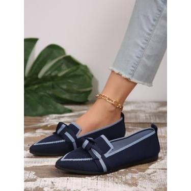 Imagem de Mocassim feminino com ajuste confortável de mola para dia dos namorados – Mocassins de condução sem cadarço com espuma viscoelástica, sola antiderrapante, larga, casual, Azul, 38
