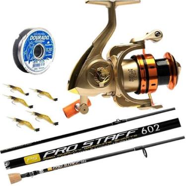 Imagem de Kit Pesca Vara de Carbono Molinete 5 Rolamentos Isca Camarão - CMIK