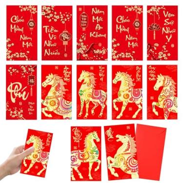 Imagem de Envelopes vermelhos de ano novo vietnamita de 2026 ano do cavalo envelope vermelho chinês envelopes de dinheiro da sorte para presentes familiares amigos Ano Novo Lunar, casamento, aniversário (17 x 9