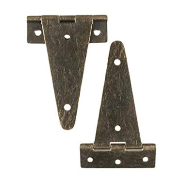 Imagem de Conjunto de 2 peças de dobradiça plana de bronze resistente de 10,1 x 6 cm para acessórios de porta de armário de madeira de celeiro dobradiças