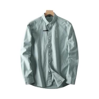 Imagem de Camisa Masculina Social Casual De Algodão Com Listras Finas, Cor Sólid