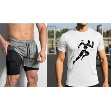 Imagem de Kit Camiseta Masculina Short Dry Fit Estampa Treino Pesca - LD, Branco
