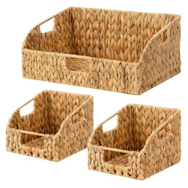 Imagem de StorageWorks Cestas de armazenamento para despensa de jacinto de água, cestas de vime com alças embutidas, cestas de prateleira tecidas à mão para organização, organizadores de despensa e