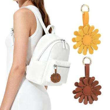 Imagem de URIZZD Chaveiro Air Tag para Apple Airtags, 2 pacotes de capas de etiqueta de ar de flor, capa de couro para AirTags suporte para bolsa/carteira/animais de estimação/crianças/viagem (6FBAAT02-marrom + amarelo)