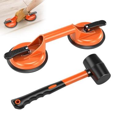 Imagem de Saker Ferramenta de reparo de lacuna de piso laminado, levantador de ventosa, kit de reparo de lacuna de chão com martelo de borracha para óculos móveis e pisos de madeira flutuantes (laranja)