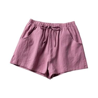 Imagem de Shorts De Linho Preto De Cintura Alta Para Mulheres, Casuais, Para Aca