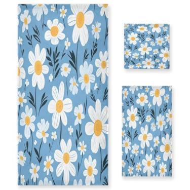 Imagem de xigua Conjunto de toalhas de banheiro padrão margarida absorvente macio 3 peças toalha de banho toalha de mão toalhas decorativas para banheiro, academia, hotel, praia, piscina