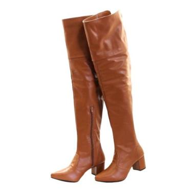 Imagem de Botas Femininas Cano Super Longo Over Salto Bloco Napa Lirom, Marrom, 