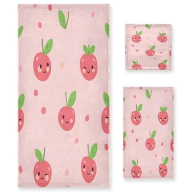 Imagem de xigua Lindo conjunto de toalhas de banheiro cereja absorvente macio 3 peças toalha de banho toalha de mão toalhas decorativas para banheiro, academia, hotel, praia, piscina