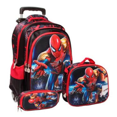 Imagem de Kit Bolsa Mochila Escolar Homem Aranha Rodinhas Passeio - Toys 2U